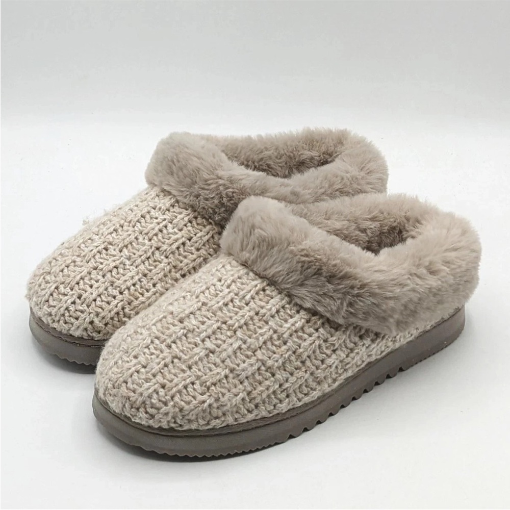 Dearfoams Women's Comfy knit Slippers - Oatmeal Heather Medium 7-8